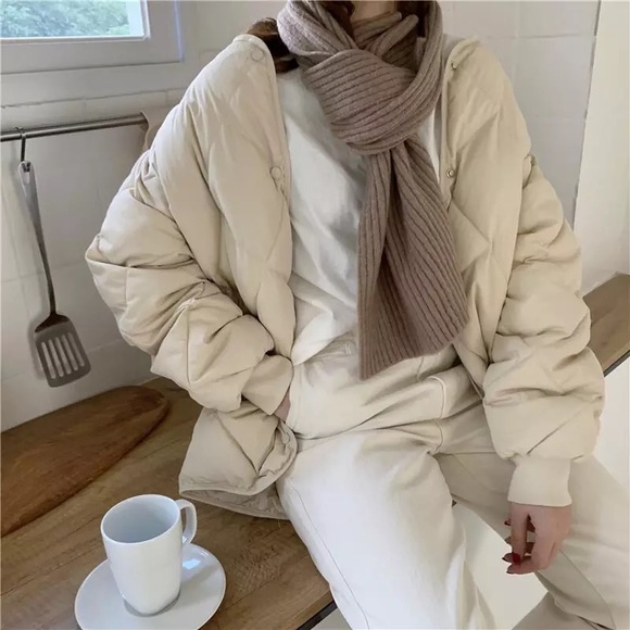 Coat jacket quilted cotton womens fall button cream - Picture 4 of 6